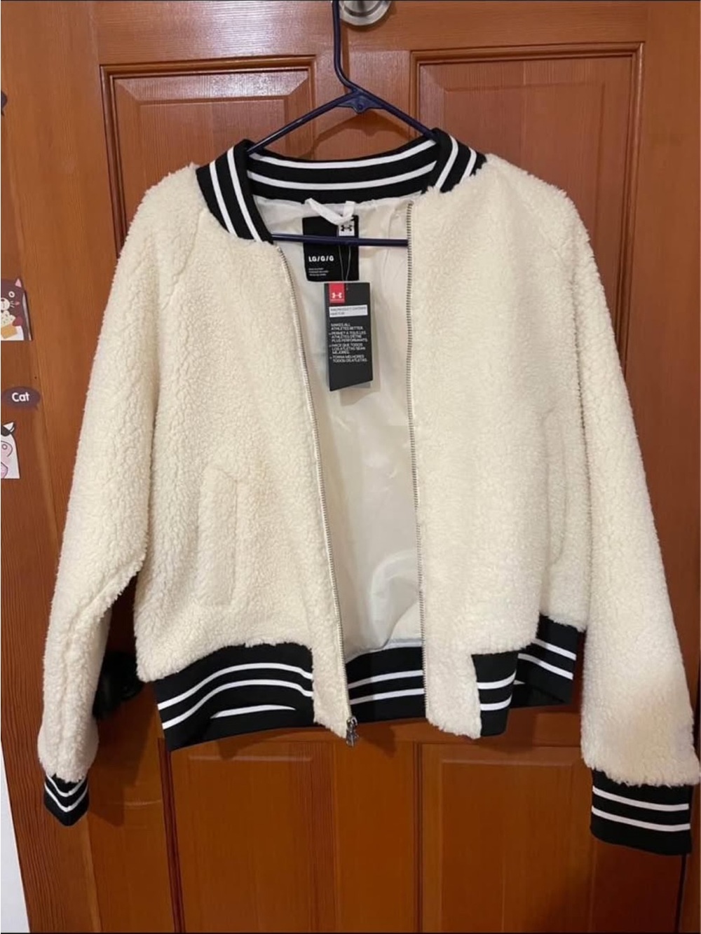 Under Armour Women's Cream Sherpa Bomber Jacket with Striped Trim NWT
